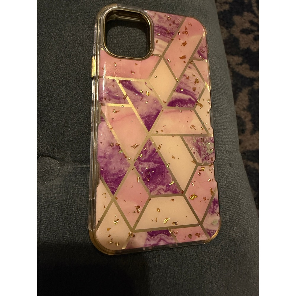 Pink Purple Marble Geometric iPhone Case Gold Foil Accents Protective Cover‎